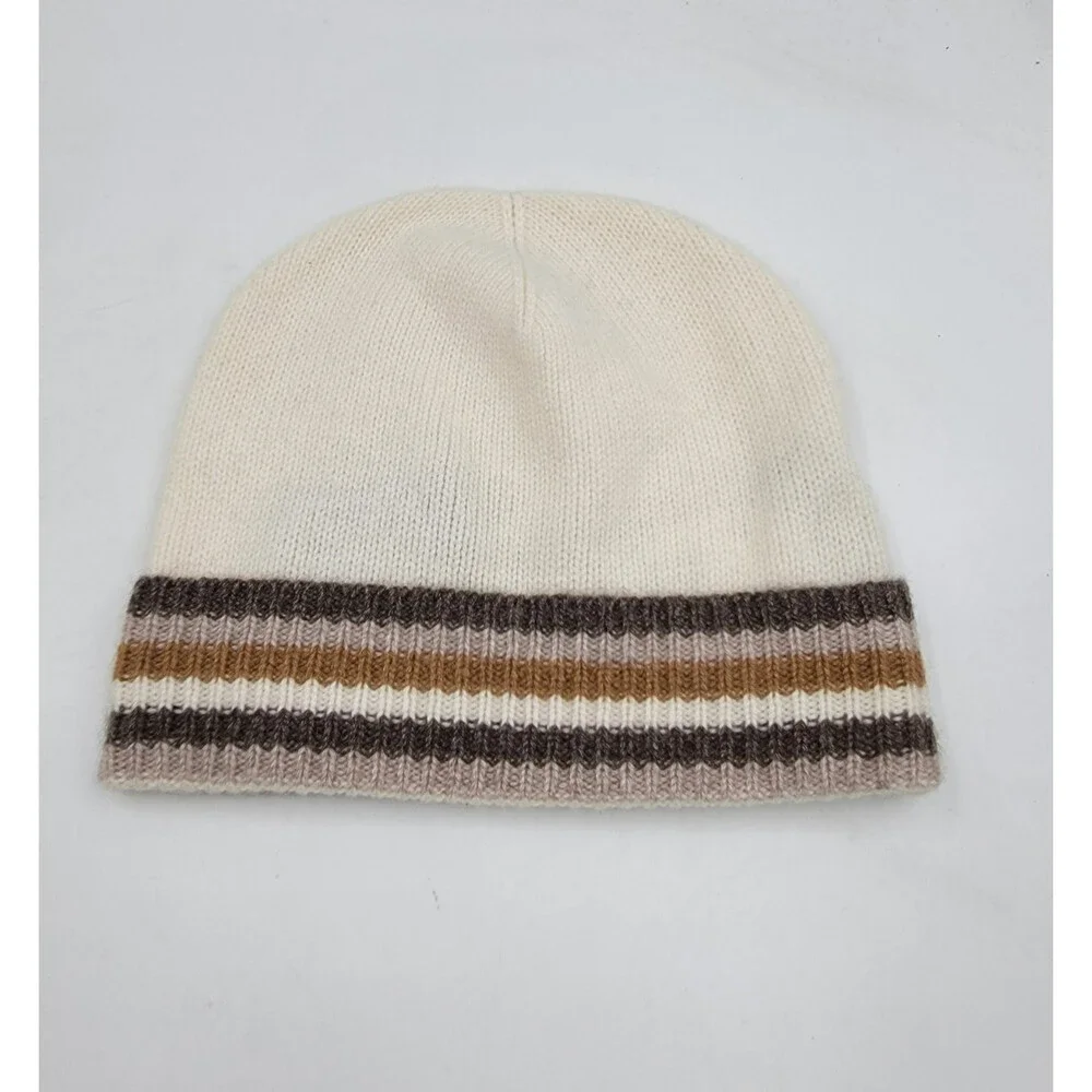 Charter Club Cashmere Stripe Cuffed Beanie Women's One Size Warm Praline